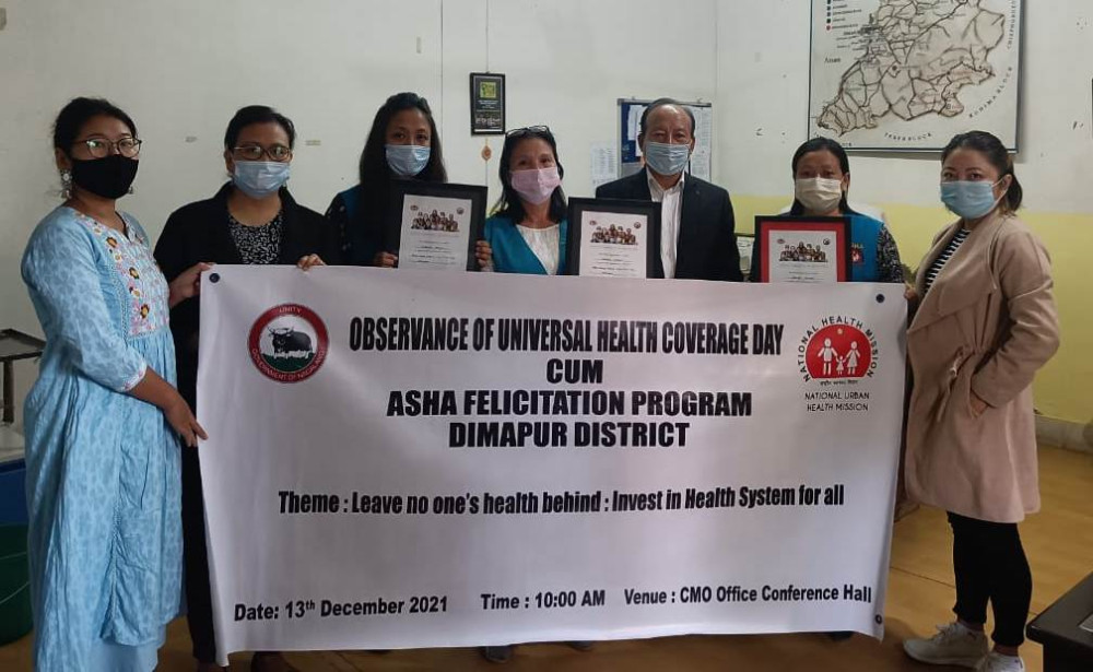 Urban ASHAs from Dimapur district who were honoured during the observation of Universal Health Coverage Day along with officials on December 13.